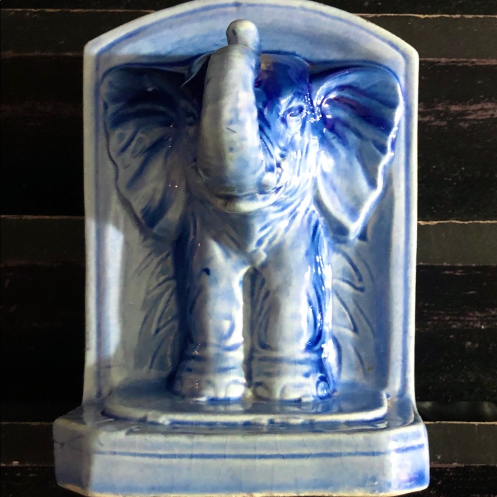 1960’s GERMANY Vtg Blue Porcelain Elephant Bookend